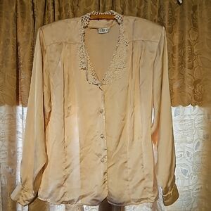 Elegant Beige Lace Collar Blouse